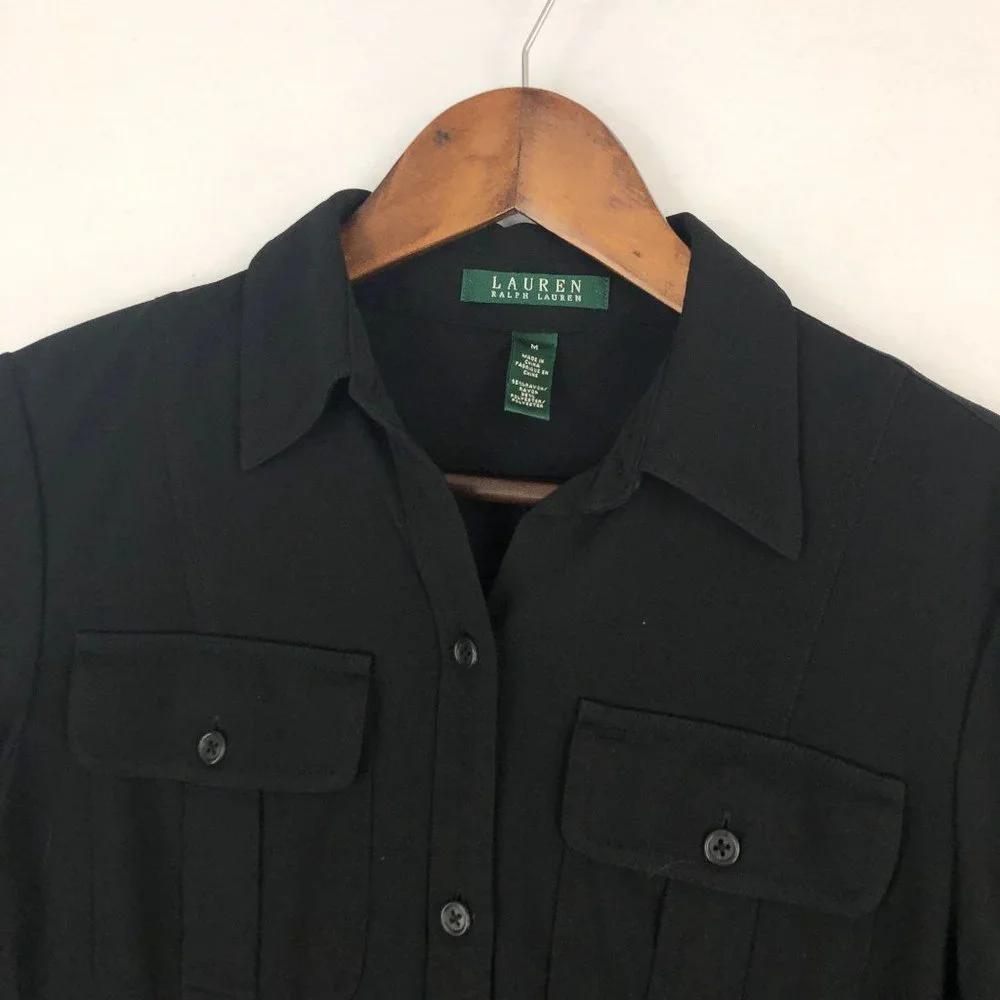 LRL Lauren Ralph Lauren Women's Size Medium Black Button Front Collared Dress - Picture 2 of 9